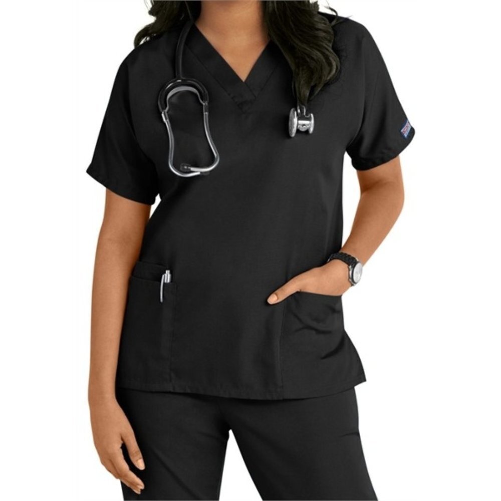 Cherokee Workwear Women's V-Neck‎ Black Solid Scrub Top - NWT Multiple Sizes